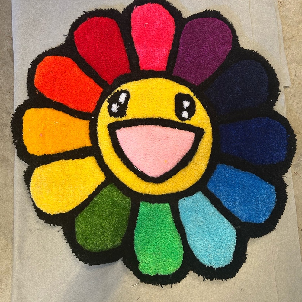 Colorful Smiley Flower Rug